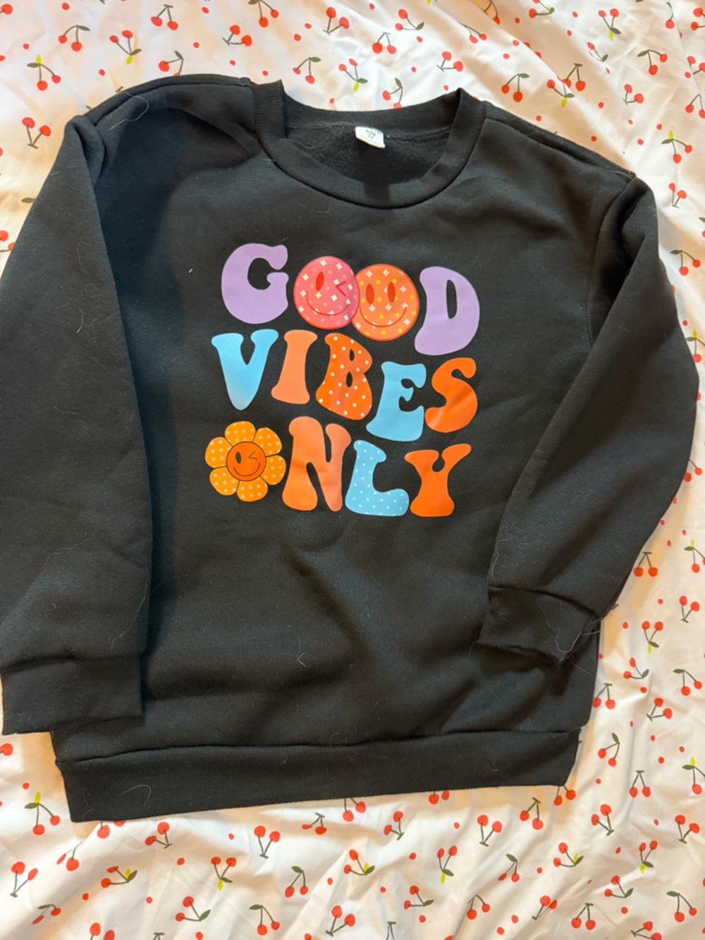 SHEIN Black Kids Sweatshirt with Colorful 'Good Vibes' Graphic
